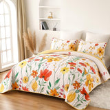 Anibedding Quilt Set Full Size, Yellow Floral Reversible Bedspread Soft Microfiber Lightweight Full Quilt Bedding Sets Reversible Coverlet for All Season(78"x90") Anibedding