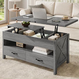 Marsail Lift-Top Coffee Table, 4-in-1 Multi-Functional Center Table with Hidden Compartment, 2 Drawers & Open Shelf, Adjustable Height for Living Room Office, Gray Marsail
