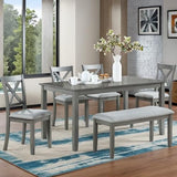 LUMISOL 6-Piece Solid Wood Dining Table Set, Farmhouse Kitchen Table Set with 4 Upholstered Chairs and Bench for Kitchen, Dining Room, Living Room, Grey LUMISOL