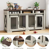 71" Dog Crate Furniture for 2 Dogs Large Double Kennel with Removable Divider, 3 Storage Drawers & Sliding Barn Door, Furniture Style Pet Crate As TV Stand for Living Room ActiveTrail