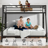 HKOLIE Twin Over Full Bunk Bed, Metal Bunk Bed Frame Heavy Duty Bunk Beds Loft Bed Frame with Ladder and Guardrail Metal Slats No Box Spring Required for Adults Teens, Black HKOLIE