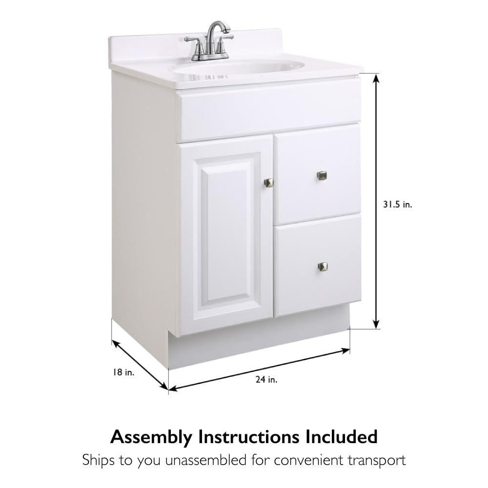 Design House Wyndham 24 Inch Bathroom Vanity, Ready to Assemble, Solid Wood, White, 597161 Design House