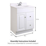 Design House Wyndham 24 Inch Bathroom Vanity, Ready to Assemble, Solid Wood, White, 597161 Design House