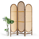 Aletheiawu 5.9 Ft Tall Hand-Woven Rattan Room Divider 3 Panels, Wood Room Divider Panel, Folding Screen Divider Wall, Wall Divider for Room Separation, Folding Privacy Screen, Home Office Brown Aletheiawu