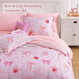 Wink Deer Twin Comforter Set for Girls-3 Pieces Pink Bow Twin Bedding Sets for Kids,1 Comforter,1 Sham and 1 Decor Pillow Wink Deer
