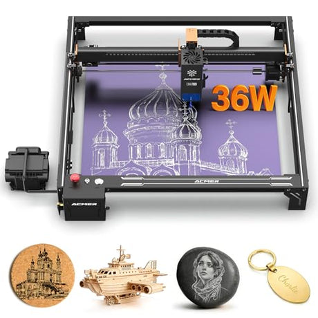 ACMER S2 Pro Laser Engraver, 36000mW Laser Cutting Machine with Built-in 30L Air Pump, 400 * 400mm Engraving Area, High-Speed, WiFi & TF Card, for DIY Projects and Small Busines ACMER
