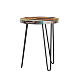 WELLAND Side Table Reclaimed Wood, Round Hairpin Leg End Table, Night Stand, Recycled Boat Wood, 20" Tall WELLAND