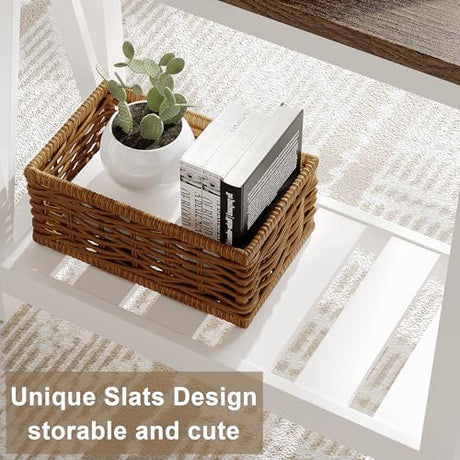 ChooChoo Farmhouse End Table, Rustic Vintage Narrow End Side Table with Storage Shelf for Small Spaces, Nightstand Sofa Table for Living Room, Bedroom White ChooChoo
