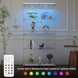 Zevemomo Tempered Glass Display Cabinet with Lights, 4-Tier Curio Cabinet with Glass Doors and Lock, Glass Display Case for Collectibles, for Living Room, Bedroom, Office, Double Door, White Zevemomo