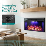SereneLife Electric Fireplace Heater with LED Flame, Smart Wi-Fi, Remote, Thermostat, 13 Color Modes, Recessed or Wall Mounted Fire Place, Quiet Operation, Overheat Protection, Black Frame SereneLife