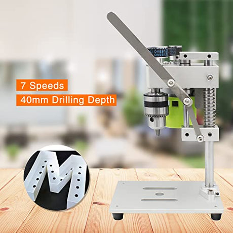 Mini Drill Press, Weytoll 24V Mini Bench Drill, Benchtop Drill Press, Portable Precision Drilling Machine, 7-Speed Low Noise Desktop Drilling Machine for Handicraft DIY Jewelry Making Metal Weytoll