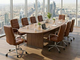 Office Desk Chair Leather, Conference Room Chairs with Wheels, Modern Executive Office Chairs Adjustable Height, Ergonomic Swivel Rolling Ribbed Computer Chair(Brown) Awtuku