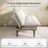 LINSY HOME Futon Sofa Bed, 70" Chenille Futon Couch with Adjustable Backrest Armrest, 3 in 1 Convertible Comfy Loveseat Sleeper Sofa Bed for Small Spaces Dorm Room Apartment Home Office, Beige White LINSY HOME