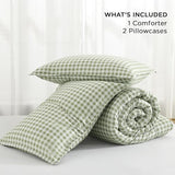 Andency Sage Gingham Comforter Set Full(79x90Inch), Green Checkered Grid Plaid Buffalo Bed Set for Girls Boys Kids Teens, 3 Pieces Lightweight Microfiber Geometric Preppy Bedding Andency