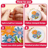 ZOIIWA 6PCS Spring Themed Flower Cross Sewing Kits for Beginners Flower DIY Embroidery Kit for Kids Adults Party Birthday Christmas Gift Needlepoint Patterns with 2 Embroidery Hoops Craft Supplies