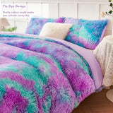 PERFEMET Fuzzy Girls Bedding Set Full Size 3 Pieces Luxury Purple and Teal Faux Fur Fluffy Comforter for Kids Teens Ultra Soft Warm Tie Dye Velvet Plush Shaggy Bed Comforter Sets(Purple Teal, Full) PERFEMET