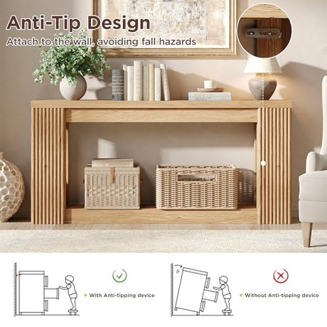 Maupvit Fluted Wooden Console Table with 2 Storage, 71 Inches Rectangular Entryway Table Behind The Couch, Farmhouse Boho Sofa Table for Entrance, Hallway, Living Room (Natural) Maupvit