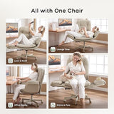 amseatec Criss Cross Chair with Armrests & Wheels for Cross-Legged Sitting, Comfortable Adjustable Swivel Office Desk Chair –PU Leather Vanity Chair for Home, Makeup and Bedroom (Cream) amseatec