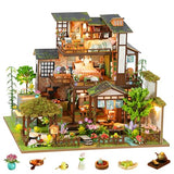 DIY Miniature House Kit, Dollhouse Kit, 3D Wooden Puzzles Bookshelf Craft Kits, Mini Doll House Building Kit for Adults Teen(Garden Cottage)