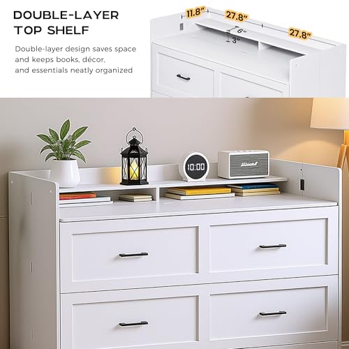Kikihouse Murphy Bed with Motion Sensor Lights, Full Size Murphy Cabinet Bed Hideaway Bed with Storage & Charging Station for Bedroom/Guest Room/Office, Foldable Platform Bed Frame, White Kikihouse