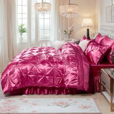 Bedbay Hot Pink Comforter Set,Satin Queen Comforter with Sheets,Bed in a Bag Queen,Pinch Pleat Bedding Set,Hot Pink Pintuck Luxury Bed Set 10 Pcs,Soft Lightweight Silk Like Satin Bedding Set Bedbay