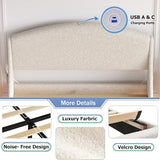 Ailisite Full Size Floating Bed Frame with LED Lights and Charging Port, Visual Floating LED Bed Frame with Curved Cloud Headboard, White Boucle Upholstered Platform Bed Full Size Frame, Heavy Duty Ailisite