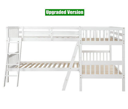 VENYAA Higher Quality and Stronger Solid Wood Quad Bunk Bed Twin Over Twin for 4 with Safer Guardrail and Ladders, Thickened More Stable Wooden Twin Size L-Shaped Bunk Bed (Faster Assembly) (White)