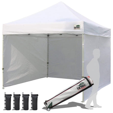 Eurmax USA 10'x10' Pop-up Canopy Tent Commercial Instant Canopies with 4 Removable Zipper End Side Walls and Roller Bag, Bonus 4 SandBags(White) Eurmax