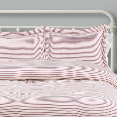 Lush Decor Farmhouse Stripe Reversible Cotton Comforter Set, 3 Piece Set, Full/ Queen, Red - Cozy Farmhouse Bedding Set - Rustic Decor - Striped Comforter - Modern Farmhouse Bedroom Decor Lush Decor