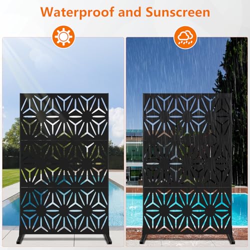 Meyoppm 72" H×48" W Metal Privacy Screen, Outdoor Indoor Privacy Screens with Stand Panels, Free Standing Decorative Privacy Screen for Patio Meyoppm