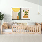 Oudiec Twin Size Montessori Floor Bed with Safety Fence - Easy Assembly Solid Wood Frame in Natural Finish Oudiec