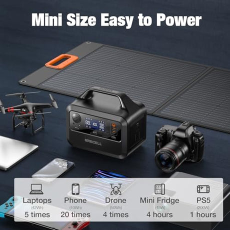 GRECELL Portable Power Station 300W, 230Wh LiFePO4 (LFP) Battery, 1.5hrs Fast Charging, 2 Up to 300W(Peak 600W) AC Outlets, Solar Generator for Outdoor Camping/RVs/Home Use GRECELL