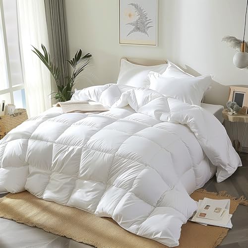 Royal Luxe Goose Feather Down Fiber Comforter - Queen Size Duvet Insert, 100% Cotton Cover All Season Comforter Ultra Soft Luxurious Hotel Bedding, 88”x88” Royal Luxe