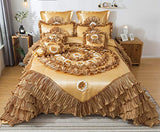 Tache Home Fashion 6 Piece Elegant Faux Satin Ruffled Comforter Set, Cal King, Sandy Beach Tache Home Fashion