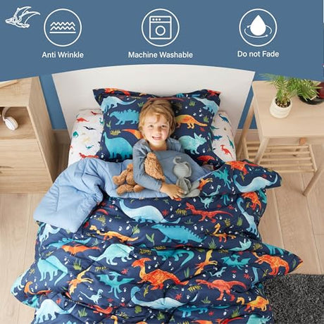 PPOLCA Twin Dinosaur Kids Bedding Set for Boys, 2 Pieces Twin Dinosaur Kids Comforter Sets for Boys, Super Soft Lightweight for All Seasons, Includes 1 Comforter (66"x86") and 1 Pillowcase(20"x26"+2") PPOLCA