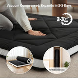 Welnow Japanese Futon Floor Mattress, Thick Full Size Tatami Mat Portable & Foldable Roll Up Floor Bed Mattress with Storage Bag, Sleeping Pad for Adults, Dorm, Guest Bed, Camping and Travel, Black Welnow