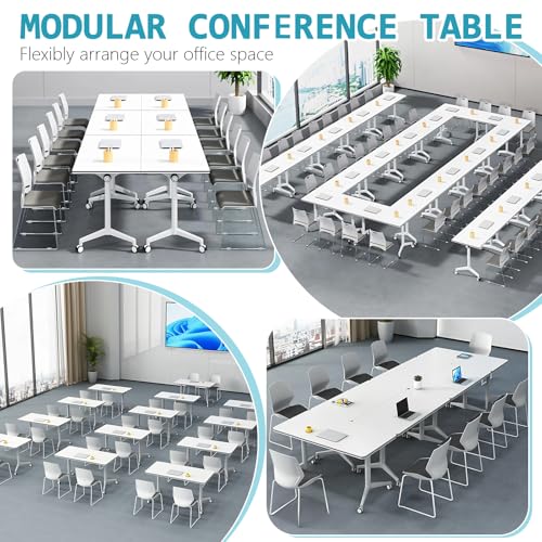 Goakwwuz Folding Conference Table Modular Conference Table Training Tables with Wheels,Stackable Flip Top Table for Office,Hotels Meeting Space (4, 55.1") Goakwwuz