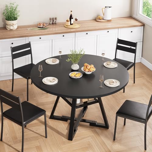 Jocoevol Round Dining Table for 4,Kitchen Dining Room Circle Dinner Pedestal Table,Space Saving Wood Kitchen & Dining Room Furniture (Black, 42In) Jocoevol