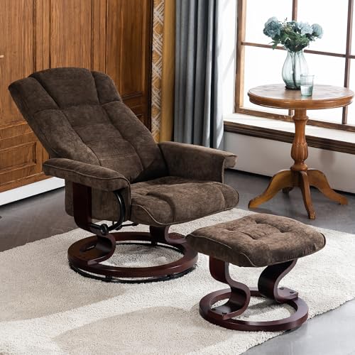 MCombo Manual Swivel Recliner with Ottoman, Chair Ottoman Set for RV Small Spaces, Living Room, Bedroom, Office 4919 (Chenille, Brown)