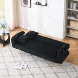 73" Convertible Futon Sofa Bed,Modern Corduroy Sleeper Couch with 3 Reclining Backrests,Golden Chrome Legs,Comfy Cloud Sofa Loveseat for Small Living Room Bedroom Office (Black) Majnesvon