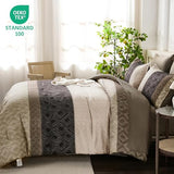Dinjoy Light Brown King Size Comforter Set,Striped Boho Bed in a Bag King 7 Pieces Soft Fall Bedding Comforters Sets Microfiber Complete Bed Sets for All Season Dinjoy