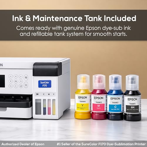 makerflo Epson SureColor F170 Sublimation Printer – Professional Dye Sublimation for Tumblers, T-Shirts, Mugs, Keychains – Desktop Inkjet Printer for Mac & Windows