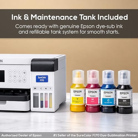 makerflo Epson SureColor F170 Sublimation Printer – Professional Dye Sublimation for Tumblers, T-Shirts, Mugs, Keychains – Desktop Inkjet Printer for Mac & Windows makerflo