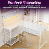 Grandder 50 Inch L Shaped Gaming Desk with 3 Drawers & Storage Shelves & Hutch, Computer Desk with USB Ports, Study Writing Table for Bedroom, Simple Modern Laptop Desk for Home Office, White Grandder