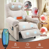KCREAM Overstuffed Push Back Recliner Chair for Living Room, Mid Century Fabric Heated Massaging Reclining Chair Small Manual Recliner Chair with Heat and Massage, White