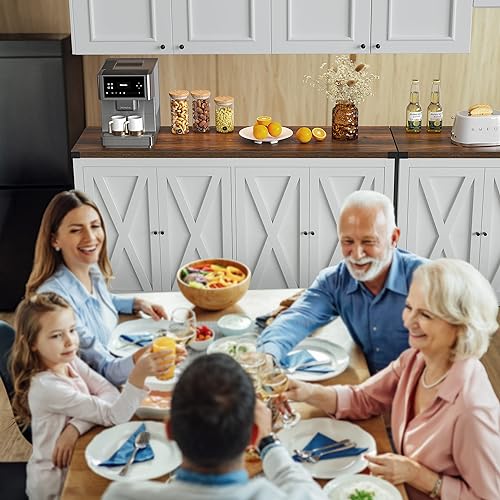 YITAHOME Farmhouse Sideboard Buffet Cabinet with Storage with 4 Doors, 55'' Large Kitchen Storage Cabinet, Wood Coffee Bar Cabinet with Adjustable Shelf for Kitchen, Living Room, White YITAHOME