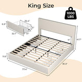 IDEALHOUSE King Size Bed Frame with Tall Tufted Wingback Headboard, Platform Velvet Upholstered King Bed Frame with 4 Storage Drawers and Wooden Slats Support, No Box Spring Needed, Creamy White IDEALHOUSE