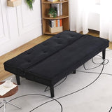 ODOLAR 66” Armless Corduroy Sofa Bed, 2-in-1 Convertible Sleeper Sofa with Tufted Back, Soft Skin-Friendly Fabric Small Futon for Apartments, Living Room, Bedroom (Black) ODOLAR