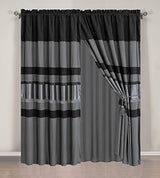 GrandLinen - 7-Piece Queen Size Chenille/Woven Jacquard Bedding Grey/Gray Silver Stripe 94X92 Comforter Set Bed in a Bag Grand Linen