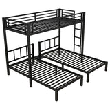 Twin Over Twin Over Twin Bunk Bed for 3 Kids, Metal Triple Bunk Bed with Full Length Guardrails, Heavy Duty Triple Bunk Bed for Kids, Teens, Black Triple Bed Twin Size Bellemave